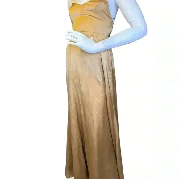 Show Me Your Mumu Godshaw Goddess Tie Back Gown True Gold Luxe Satin’s Dress. - Picture 2 of 12